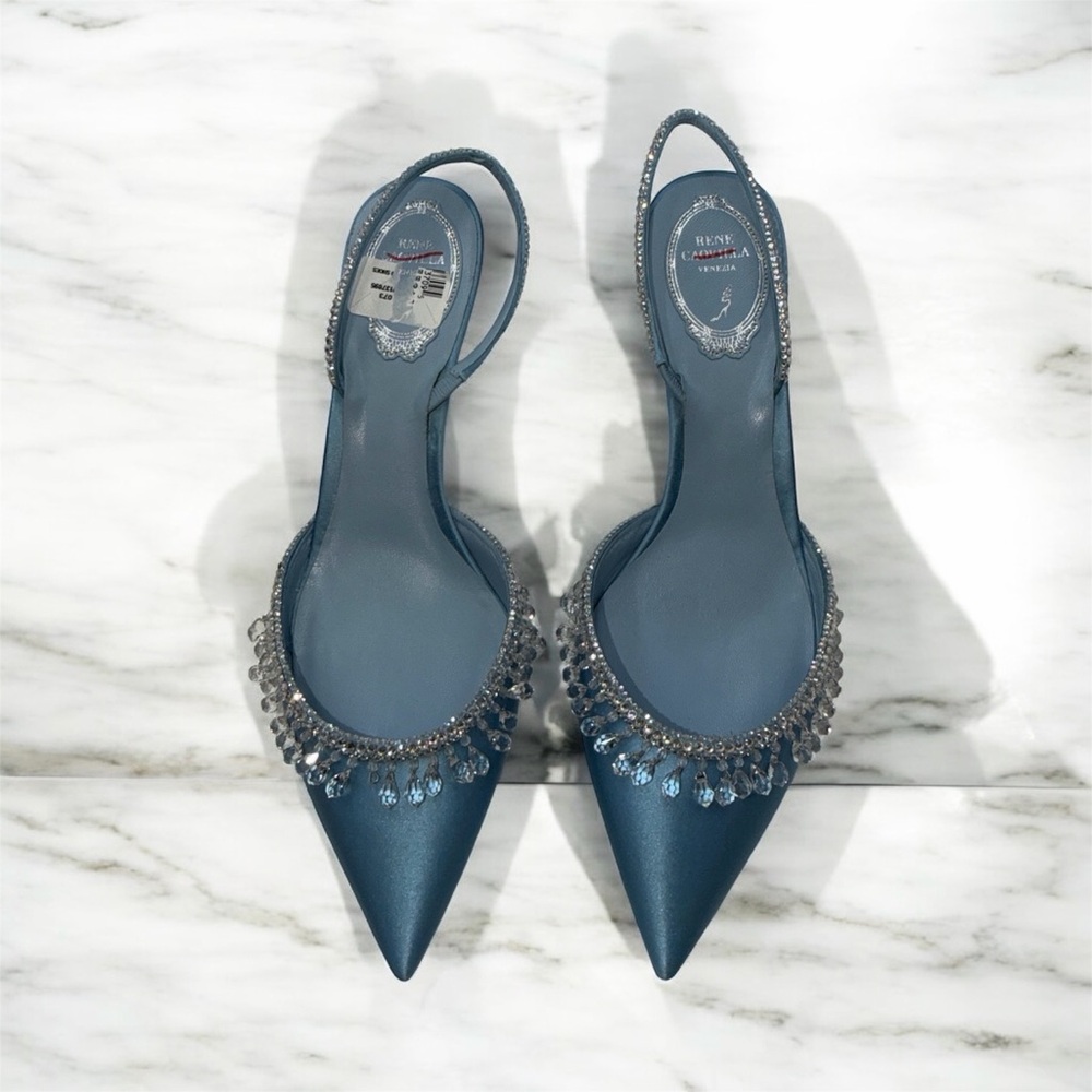Rene Caovilla 60MM Crystal & Satin Slingback Pumps - Picture 2 of 5